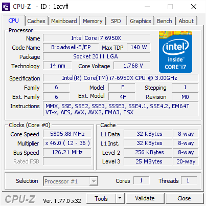 Broadwell-E X99 CPU frequency 5805mhz